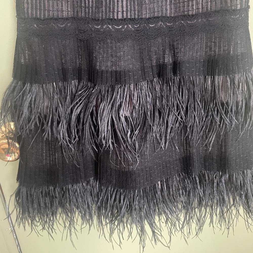 BCBGMaxAzria Black Lace and Feather Mini Dress - Picture 3 of 8